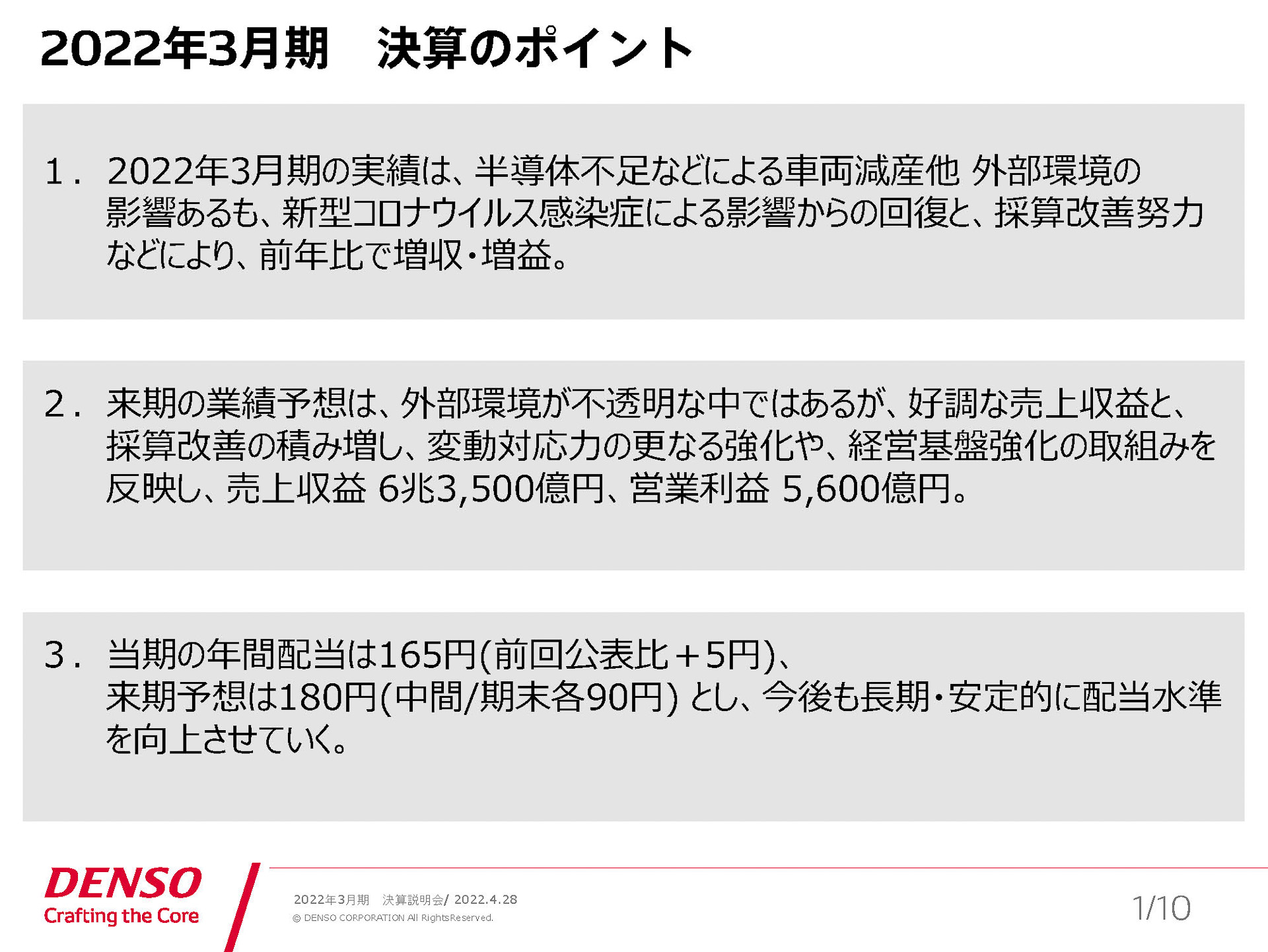 2022年3月期決算のポイント