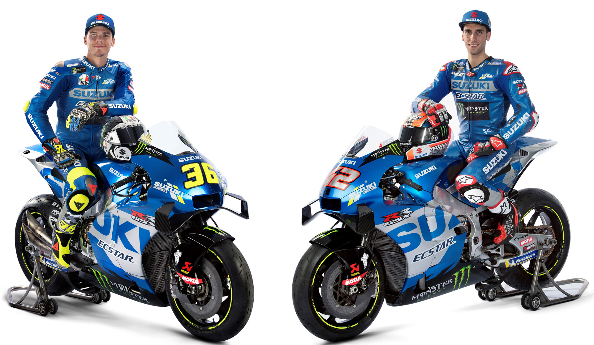 2021年シーズンは、ジョアン・ミル選手（左）とアレックス・リンス選手（右）でMotoGPに参戦したTeam SUZUKI ECSTAR（チームスズキエクスター）