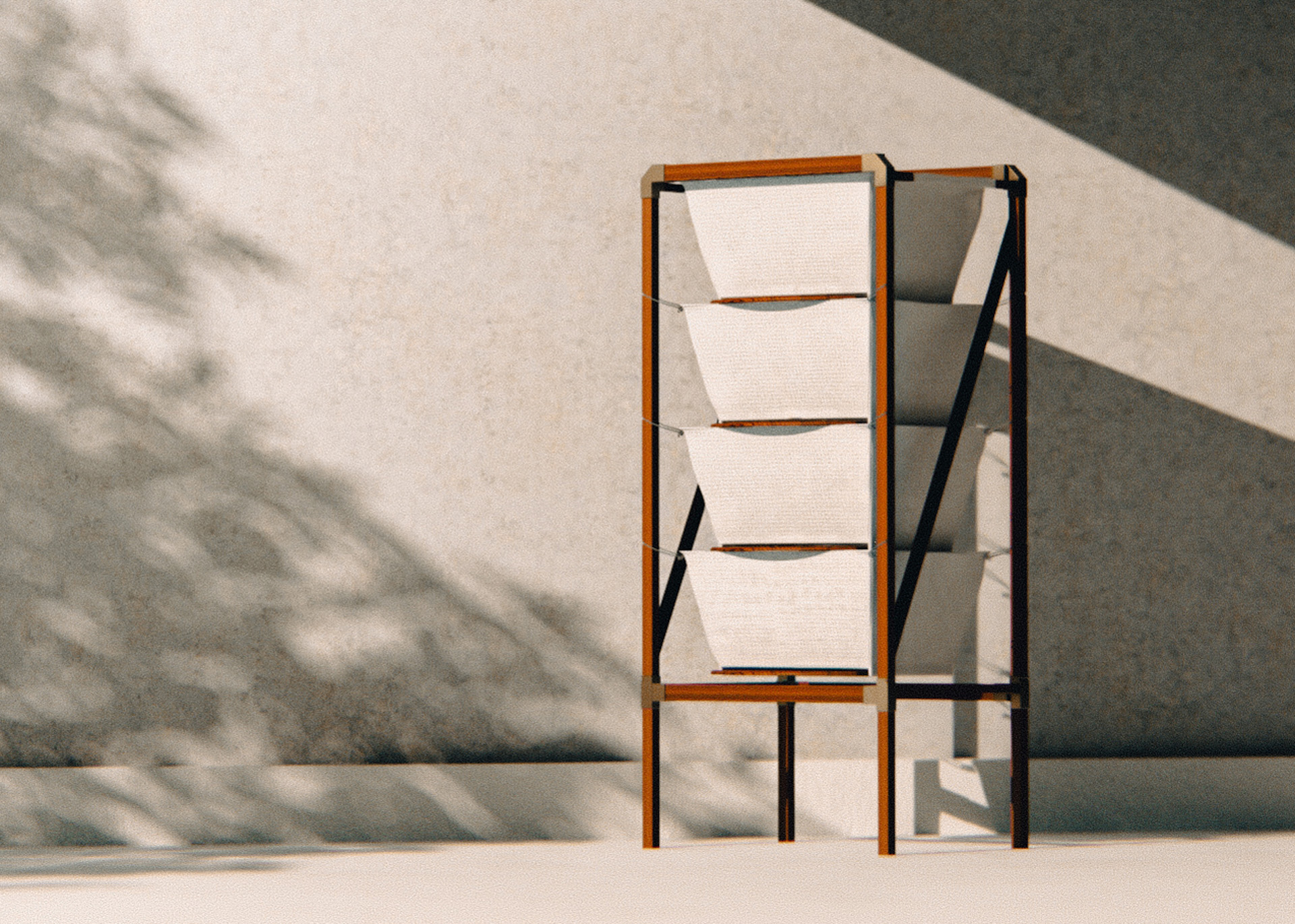 作品名「Chitofarm、入賞者：シャーロット・ボーニング＆メアリー・レンプレス。作品概要：ミールワーム（餌用の虫）が廃棄発泡スチロールを食べて消化することに着目したエコシステム。発泡スチロールゴミを、より安全に、そして簡単に処理することのできる革新的な提案。メンタリング後の進化：ミールワームの抜け殻を使った環境に配慮した梱包素材の提案だったものを、社会全体のエコシステムにテーマを拡張した