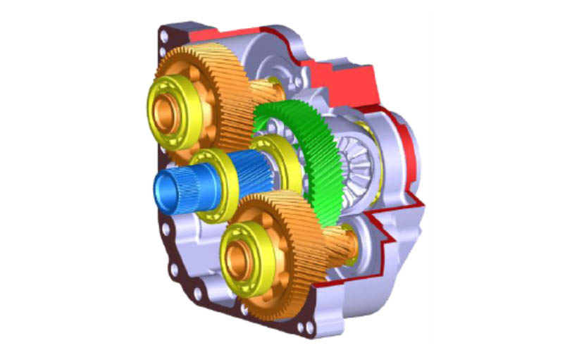 「ギヤモジュール」。自動車部品・軸受で培った設計・解析技術と、工作機械で開発した3D歯面修整加工など、モノづくりノウハウを融合したジェイテクトならではの“Only One歯車技術”の提案という製品。eAxle減速機の小型・低コスト化と、さらなる高耐久・低損失・低騒音化に貢献する