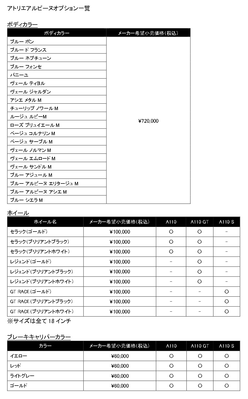 アトリエアルピーヌ価格表