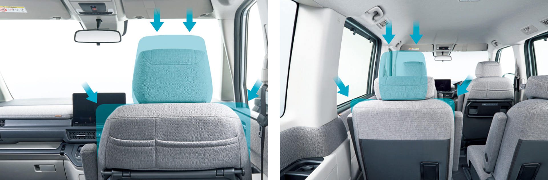 3列目シートは着座位置を高くしつつ前方のシートとヘッドレストの形状を工夫することで開放的な視界を実現した