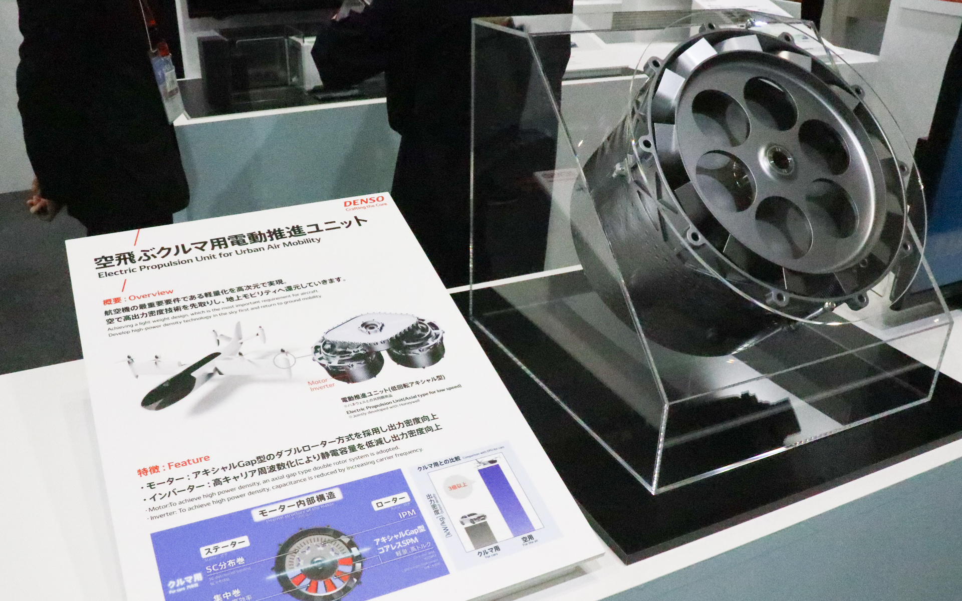 デンソーが展示した「空飛ぶクルマ用の電動推進ユニット」