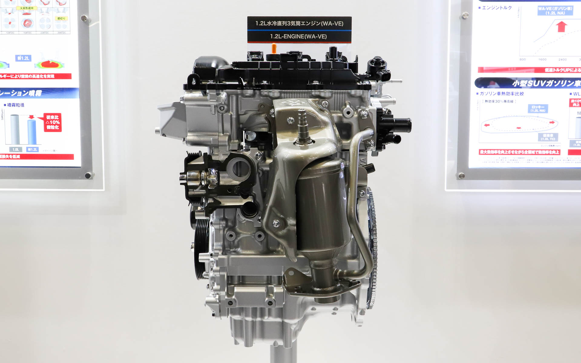 新開発の1.2リッター自然吸気エンジン。こちらはハイブリッドモデルではなくガソリンモデルに搭載されるもの