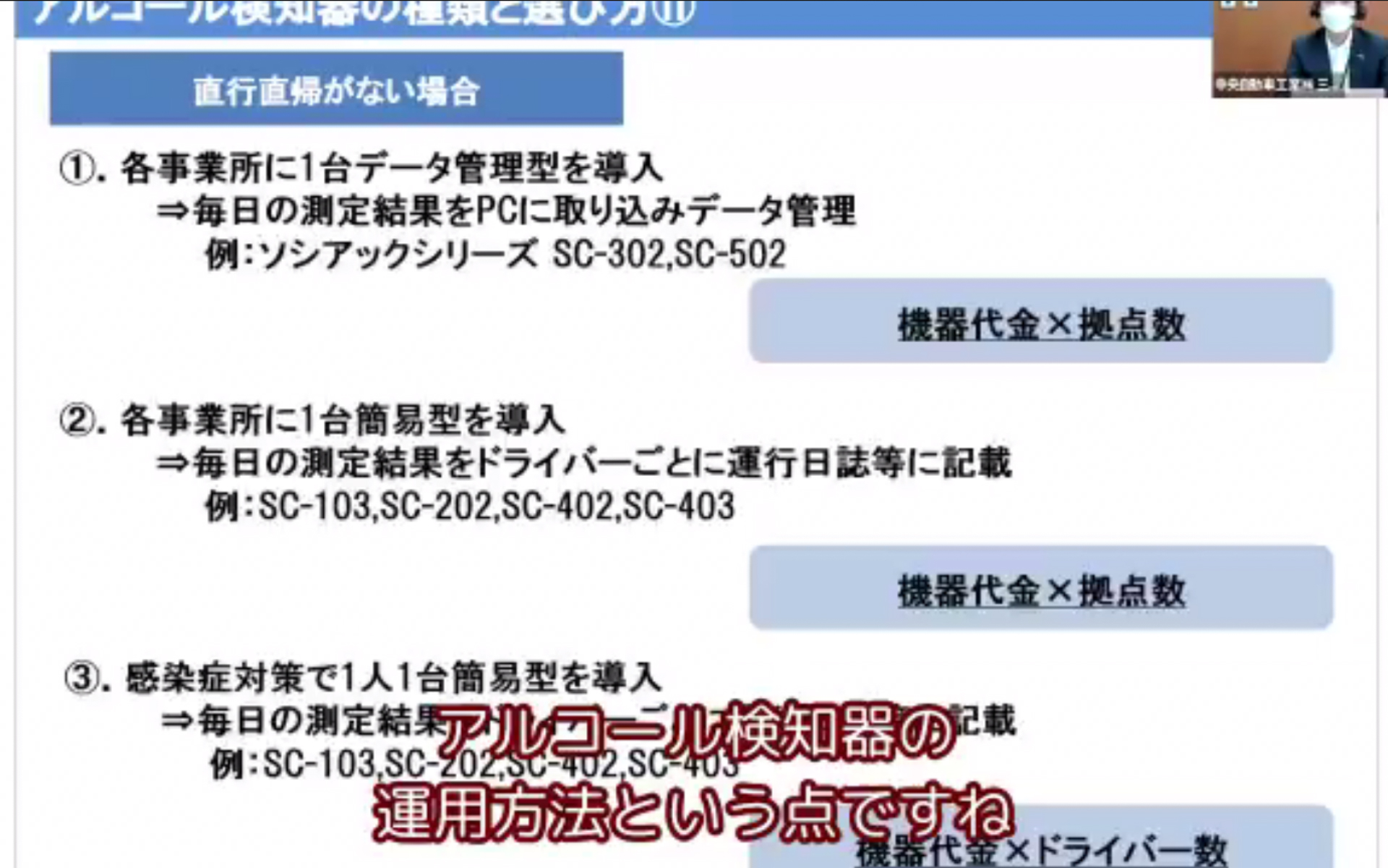 アルコール検知器の構成例、これは直行直帰のない場合のもの