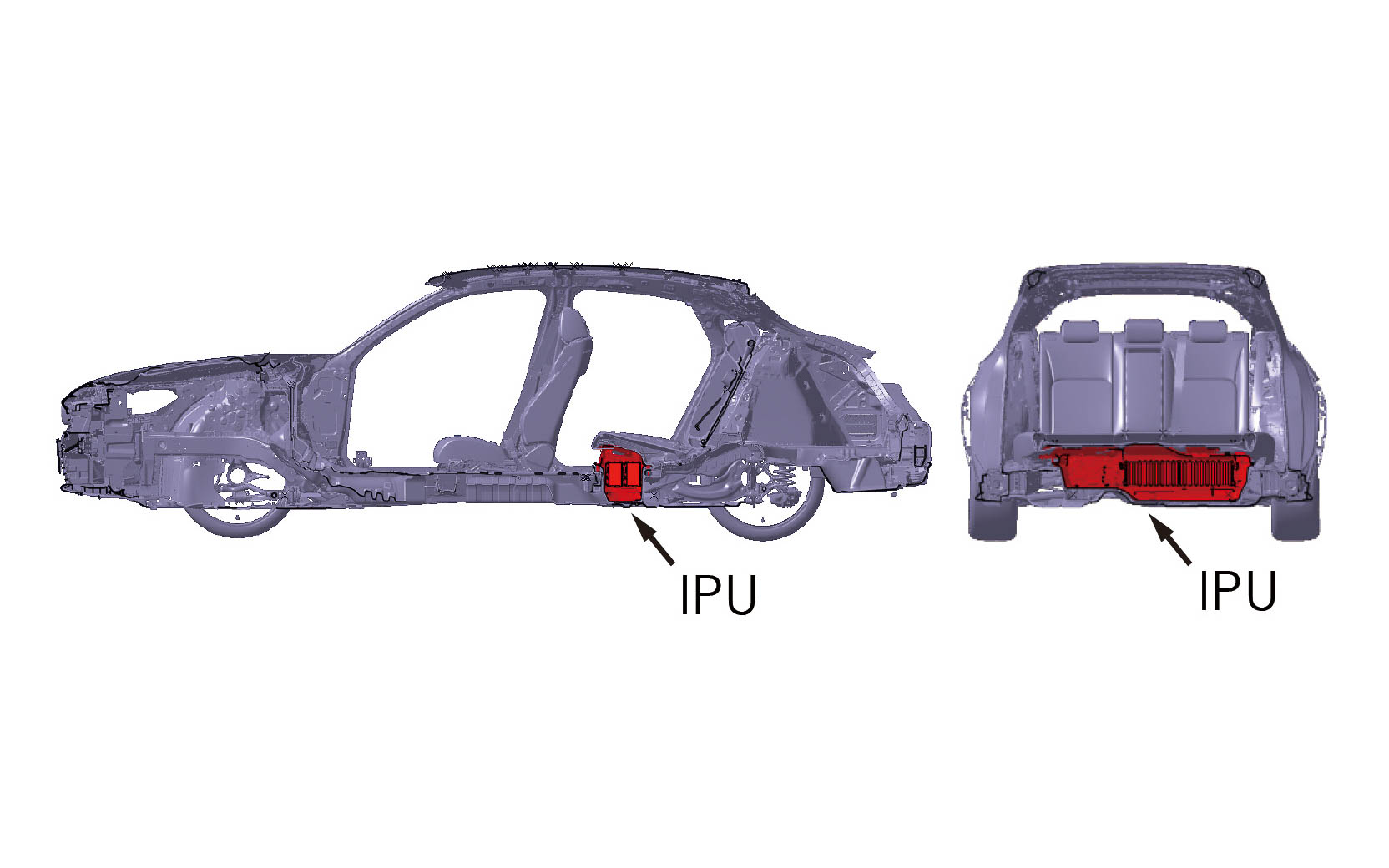 エネルギー密度を向上させ、軽量化が図られたIPUはリアシート下に配置