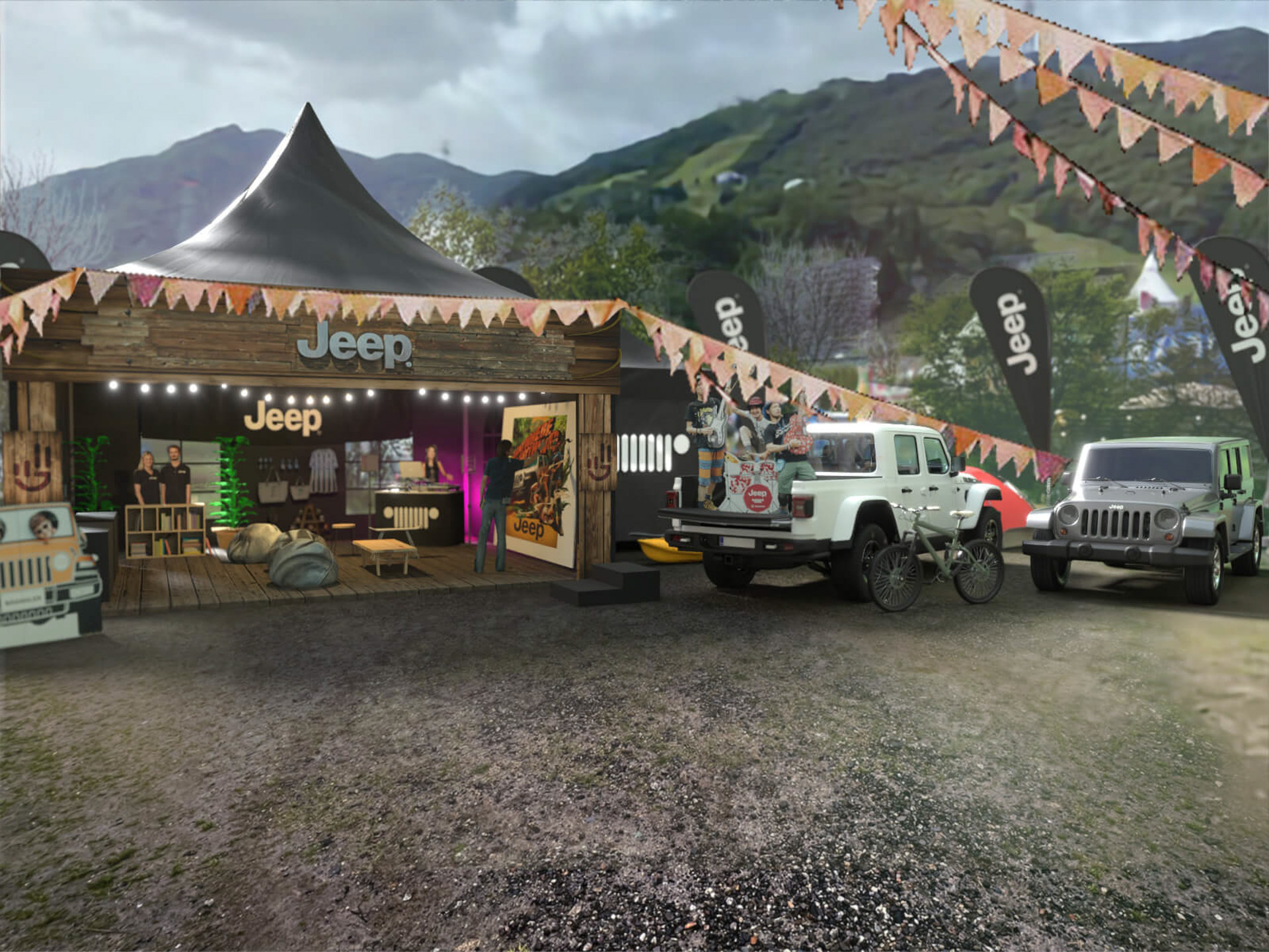 最新型の「ラングラー」や日本市場に導入されたピックアップトラック、新型「グラディエータ―」をジープブースに展示