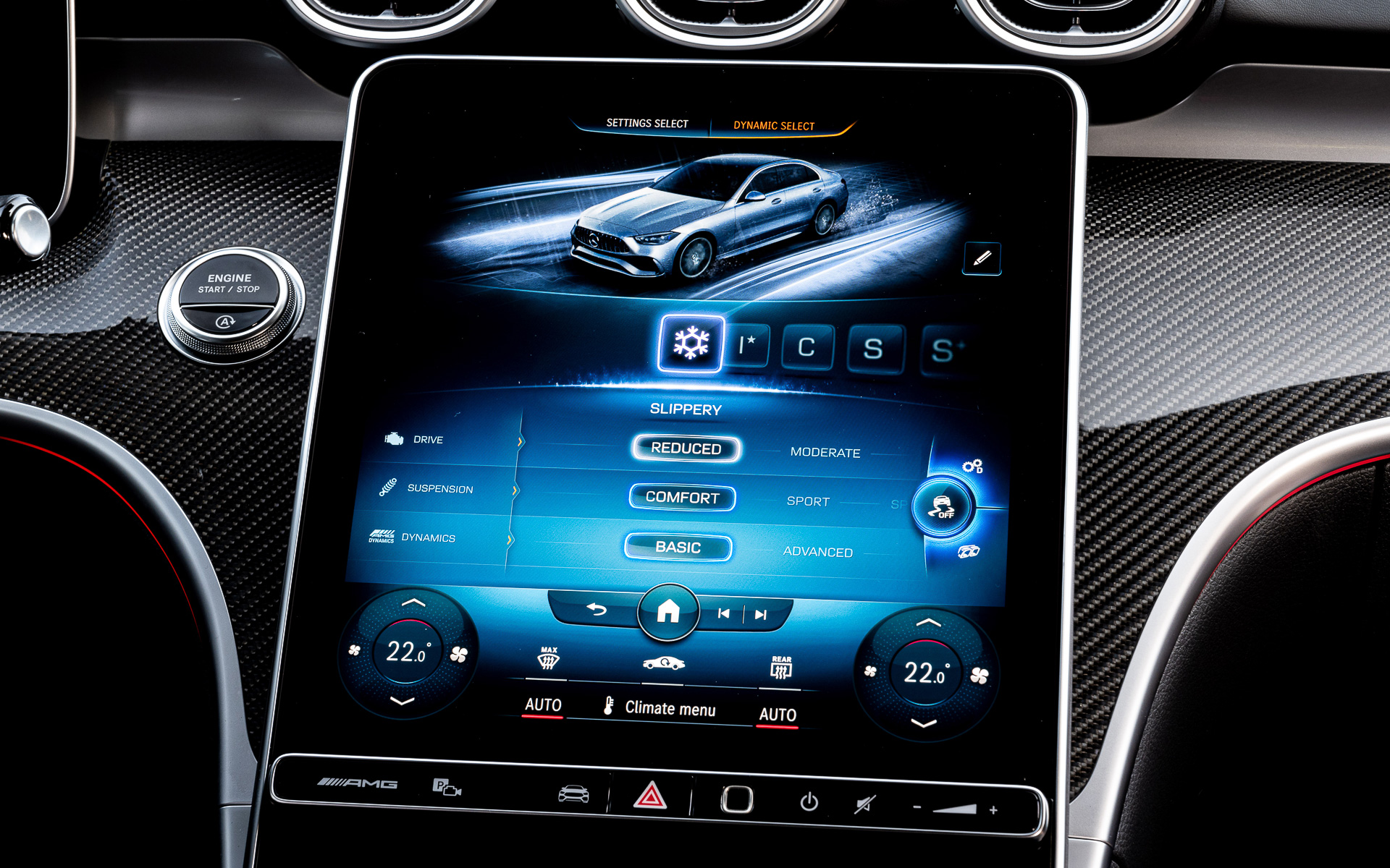 ドライブプログラムは「Slippery」「Comfort」「Sport」「Sport ＋」「Individual」から選択可能