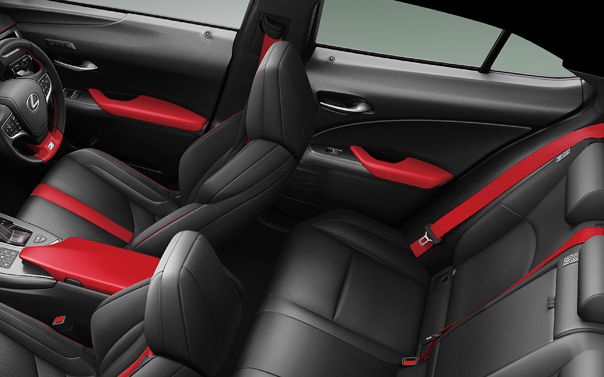 ブラックを基調にフレアレッドのアクセントが施された“F SPORT Emotional Explorer”専用インテリア