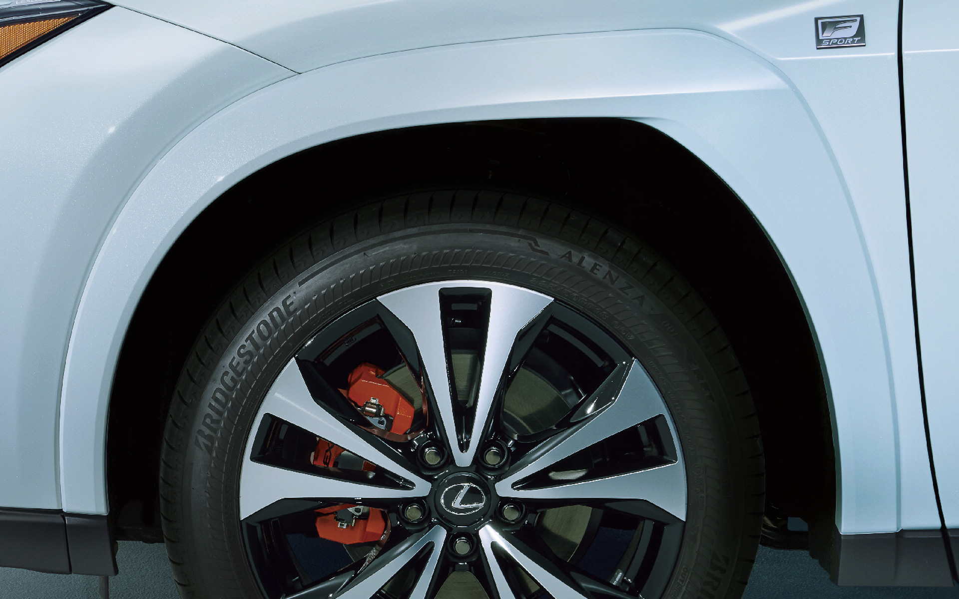 ボディ同色のフェンダーアーチモールを採用。オレンジブレーキキャリパーはメーカーオプション