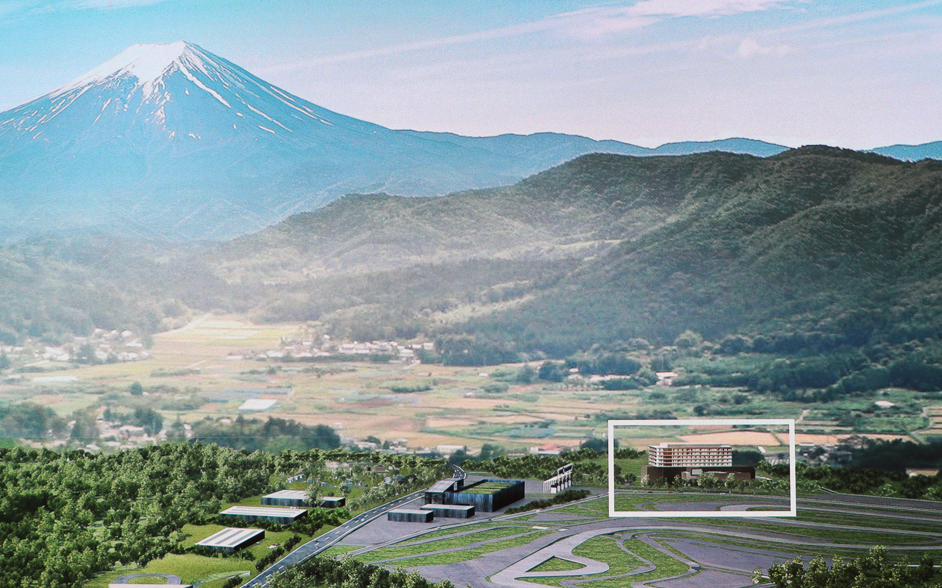 目の前に富士スピードウェイがあり、後には富士山が見える唯一無二の場所に建設されている富士スピードウェイホテル