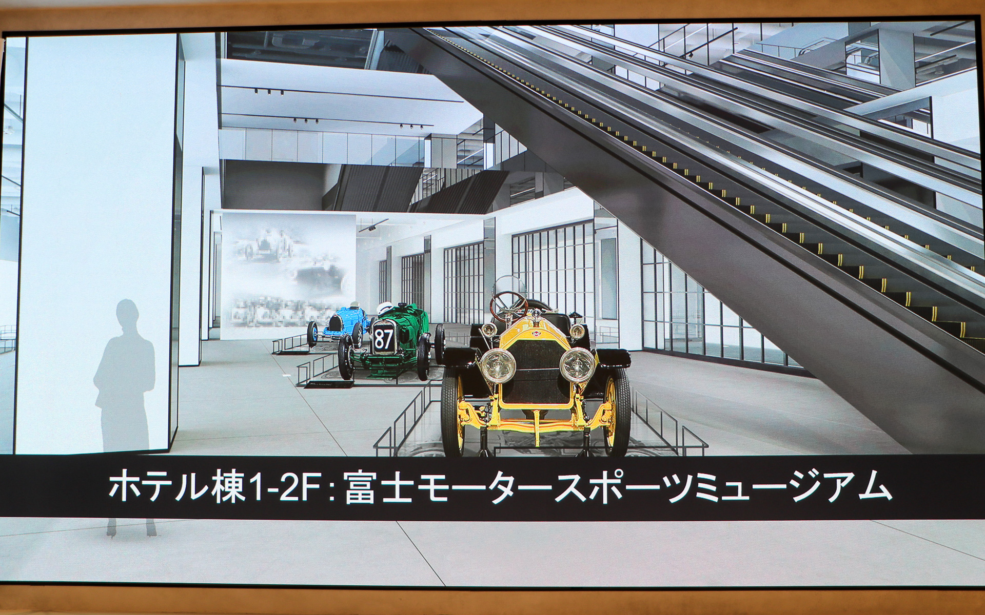 宿泊棟の1～2階が「富士モータースポーツミュージアム」となっているほか、3階にはミュージアムのショップ＆カフェも用意される
