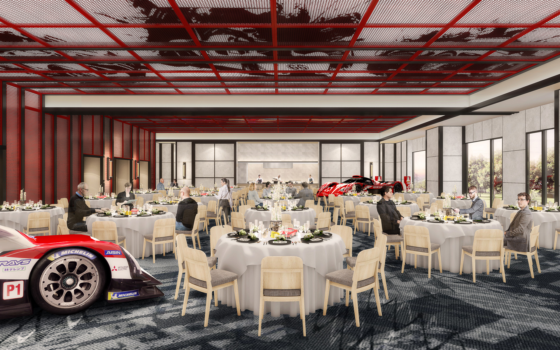 400m<sup>2</sup>の「Ballroom THE CIRCUIT」は、ショーキッチンやVIPルームを備えるほか、約560<sup>2</sup>のパティオに面していて、展示会や宴席など規模や目的に合わせてさまざまなスタイルに利用可能