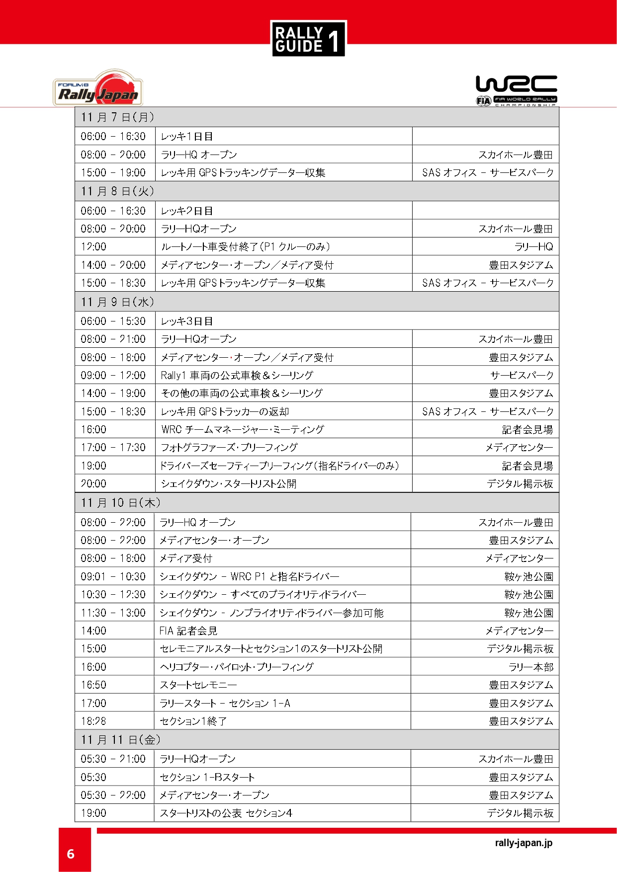 大会スケジュール（一部抜粋）