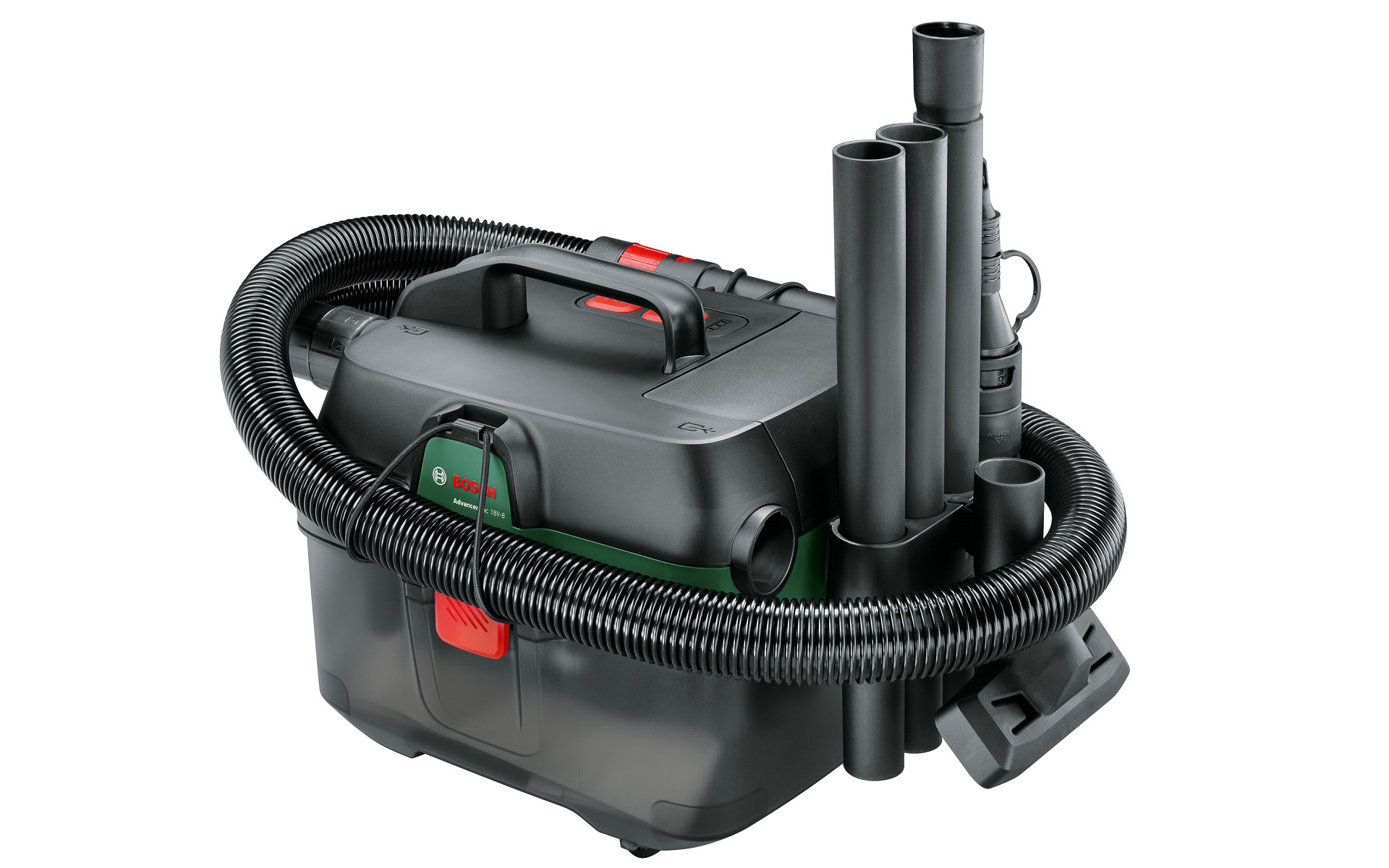 本体サイズは376×278×295mm（幅×奥行き×高さ）、重量は3.8kg（バッテリは含まず）、集じん容量は乾式で8L、湿式で3.8L、最大吸引風量29L/S。収納時はコンパクトにできる