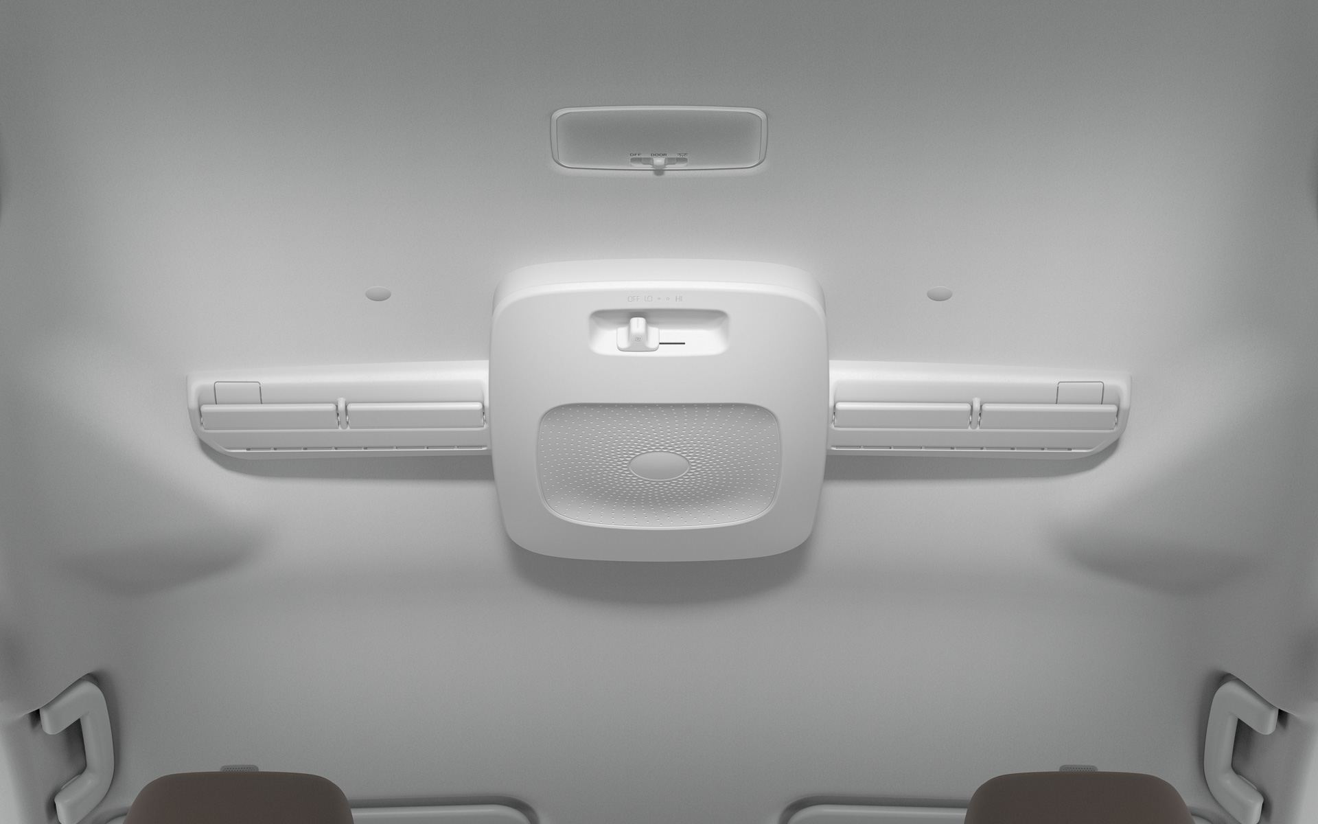 後席の快適性に配慮した「天井サーキュレーター」を設定。エアコンディショナーユニットから、吹き出された暖気/冷気を効率的に後席側に循環。前席と後席の温度の偏りを解消