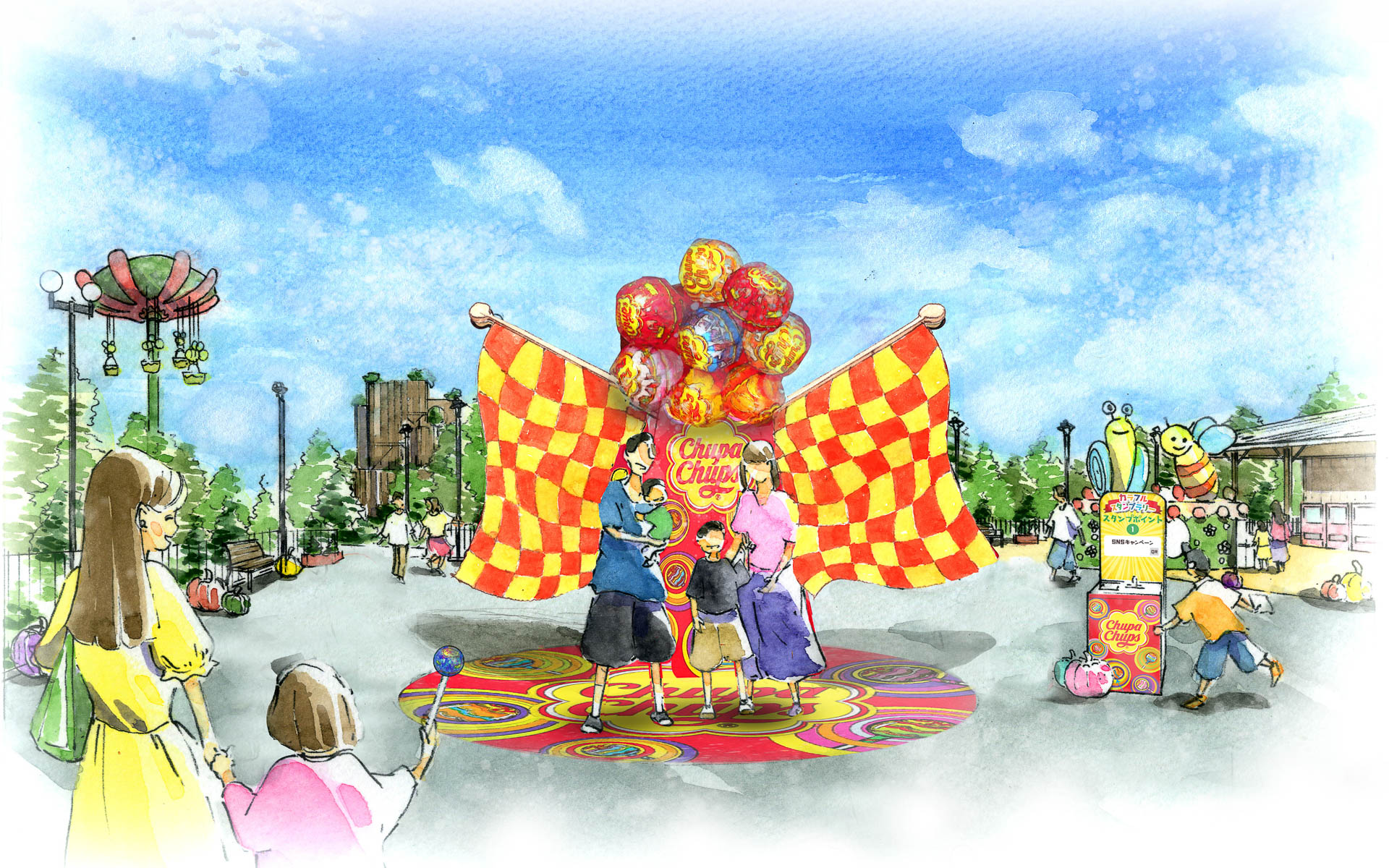 ハロウィーンフォトスポットの一部がチュッパチャプス仕様に