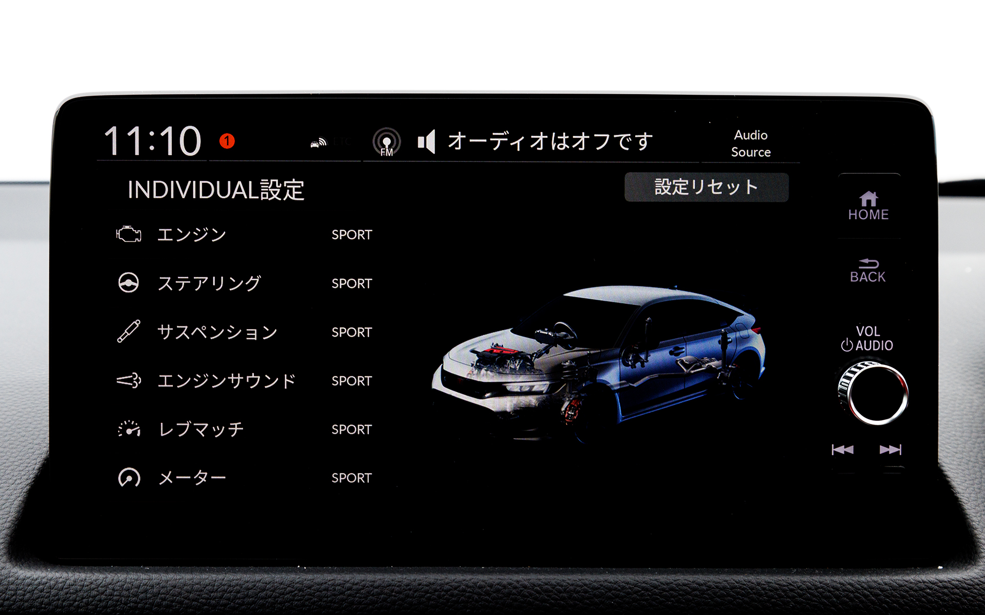 インディビジュアルモードでは、各種項目を自分好みに設定して記憶させられる