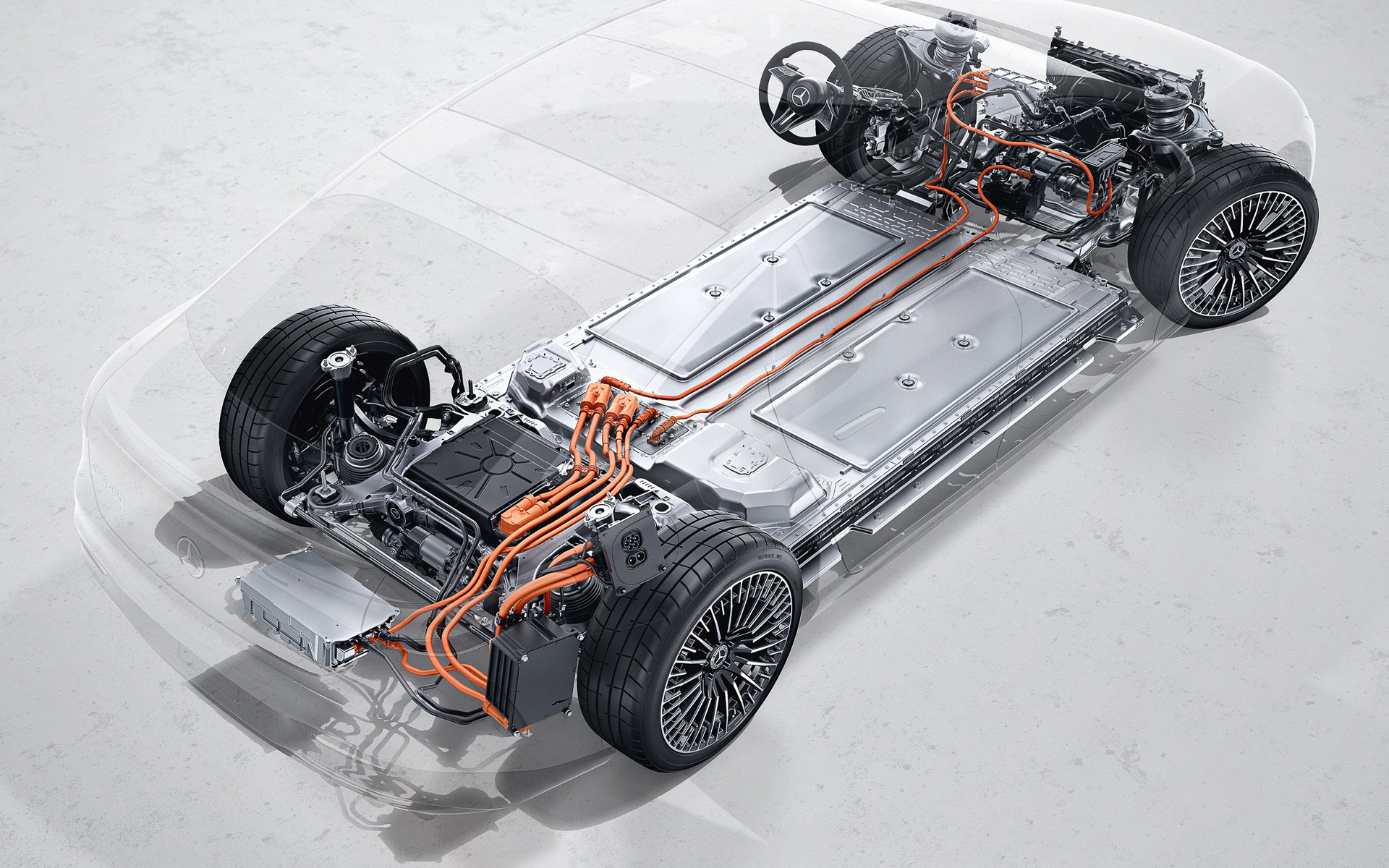 バッテリは車体中央下部に敷き詰められている