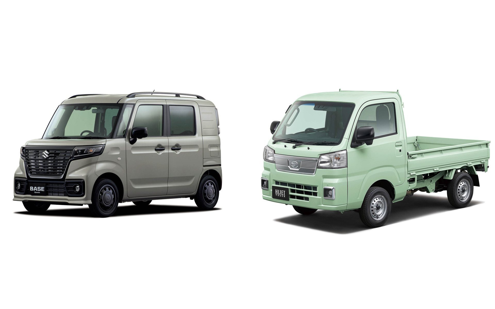 スズキ「スペーシア ベース」（左）とダイハツ「ハイゼットトラック」（右）