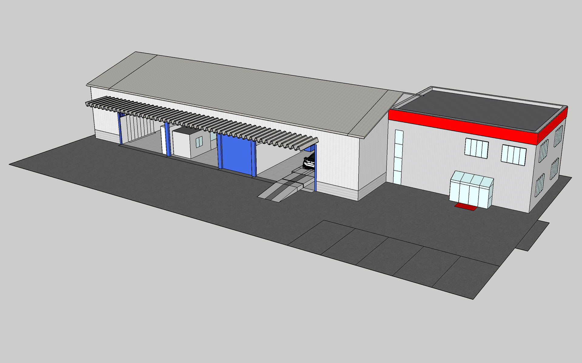 施設内の様子（イメージ）。右側区画に自動車用システム、中央区画に自転車用システムを配置