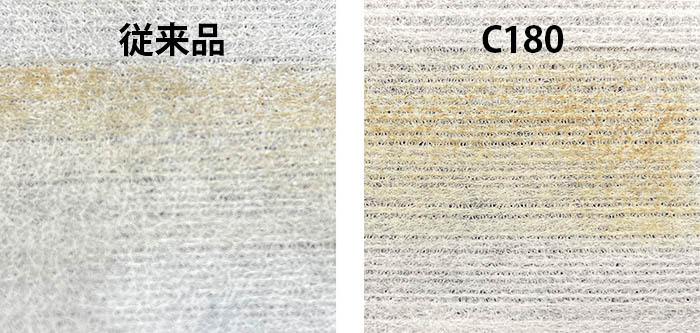 頑固な汚れを想定したガラスを拭き、シートについた汚れの量を比較