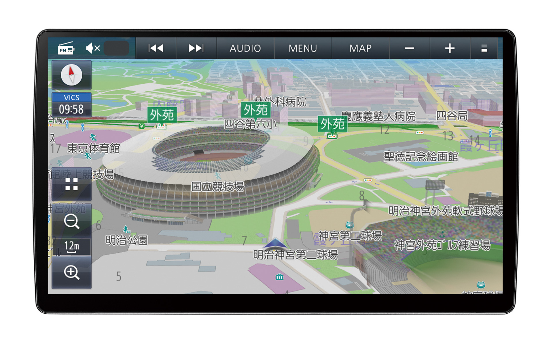 HD美次元マップを実装（左からCN-F1X10BGD、CN-F1X10GD、CN-F1D9GDの画面サンプル）