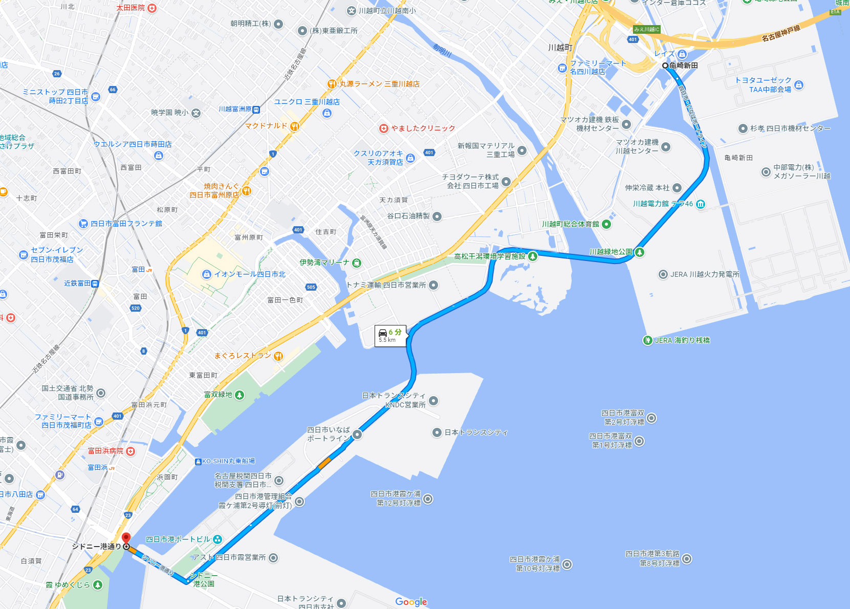 四日市・いなばポートラインはみえ川越ICと四日市 霞ヶ浦埠頭をつないでいる