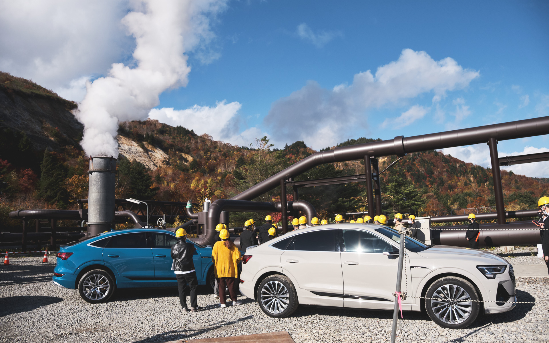 「松尾八幡平地熱発電所」を見学。同発電所の出力は7499kWで、八幡平市のすべての家庭（1万1000世帯）を賄うことができるという