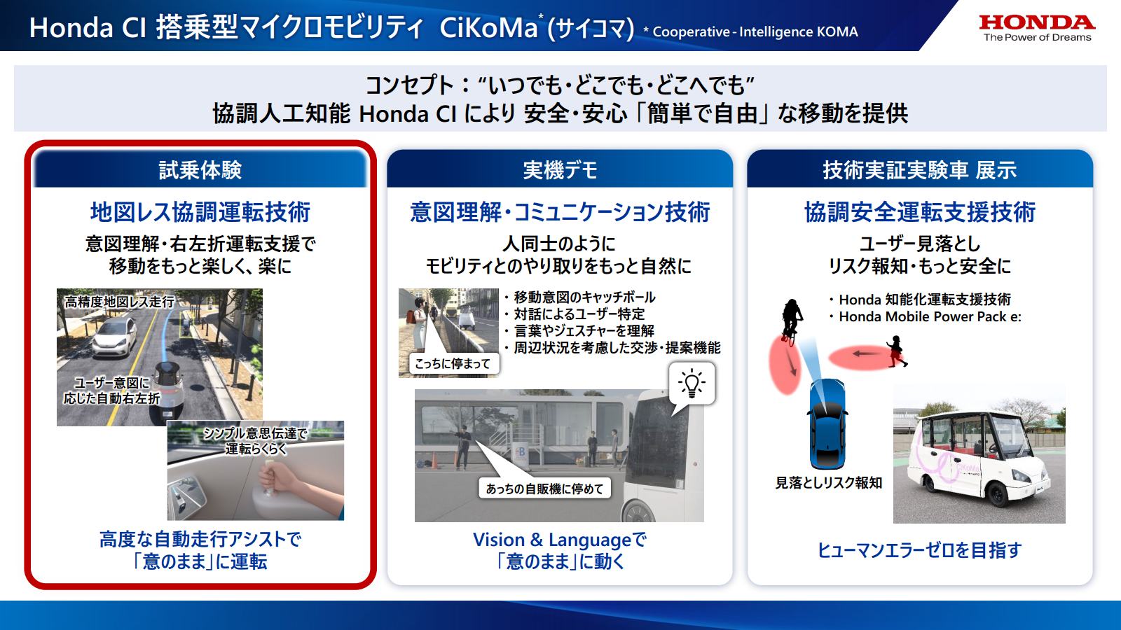 CiKoMaの試乗体験では、地図レス協調運転技術による、高度な自動走行アシストを体験できる
