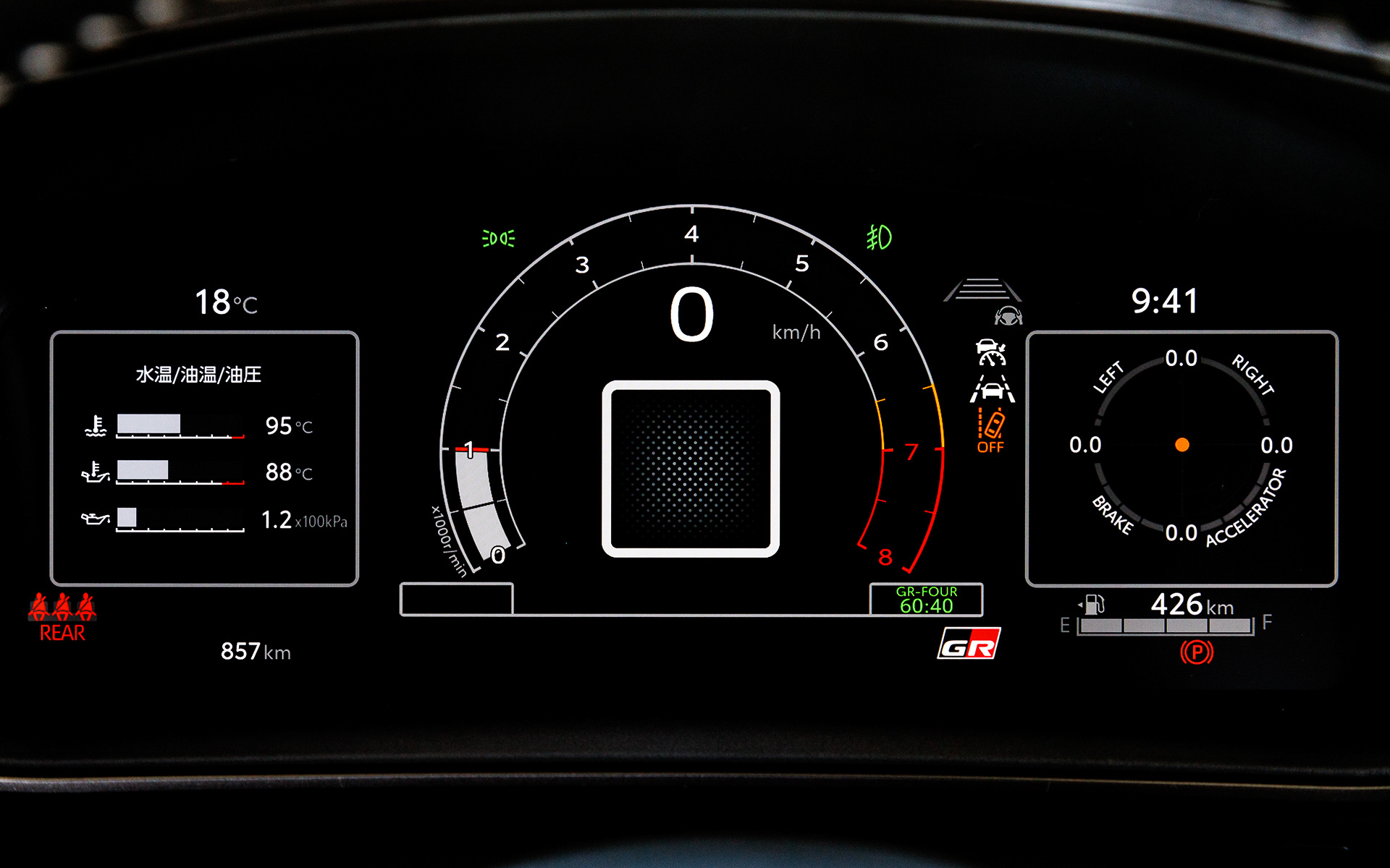 メーターパネル。ドライブモードによってデザインが変わる