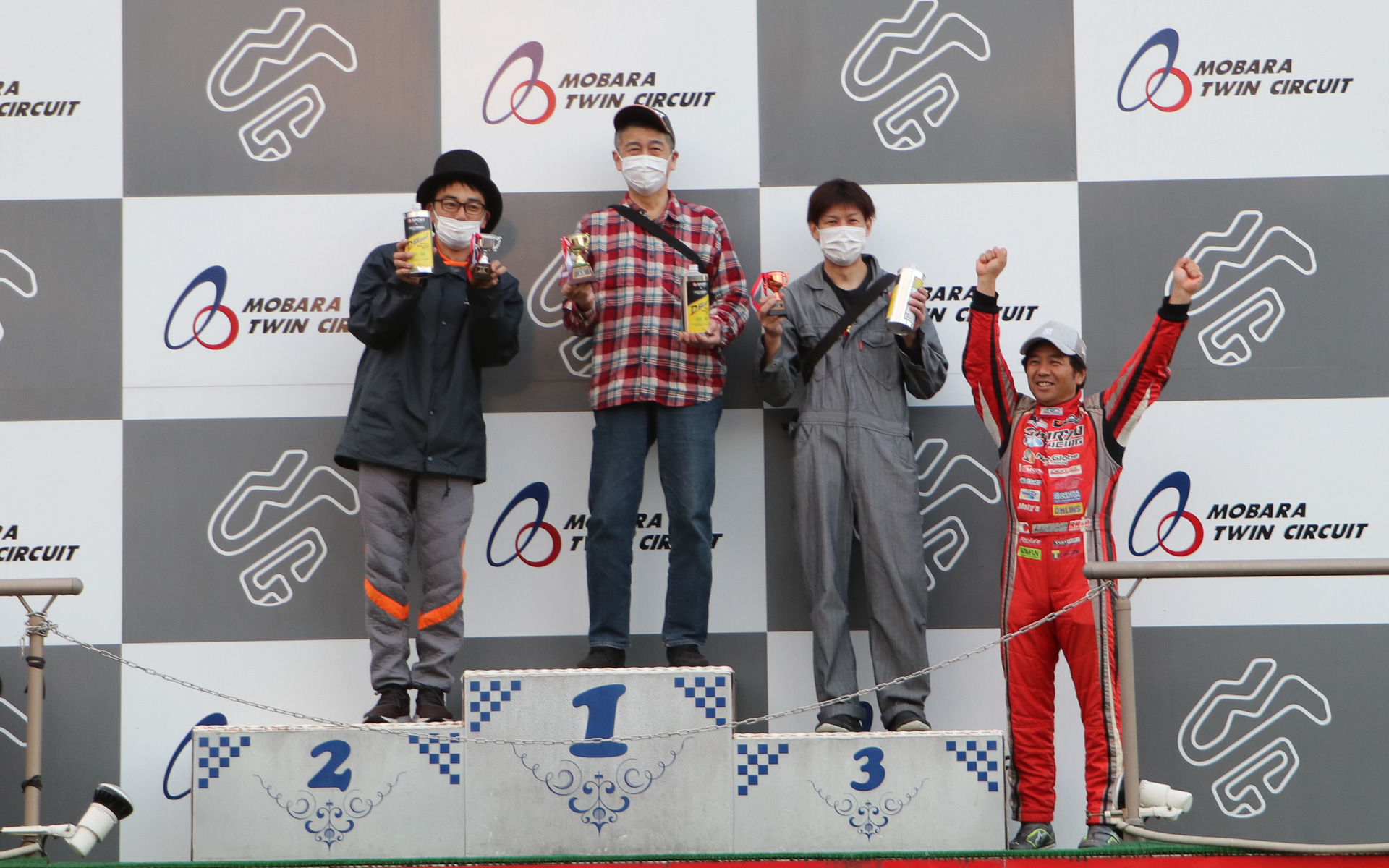 ドリフトクラス。優勝シーガーさん（FRジーノ/L712）、2位チキンミウラさん（CCJ☆FRプレオ/L285B）、3位おっしー（コペン/L880K）