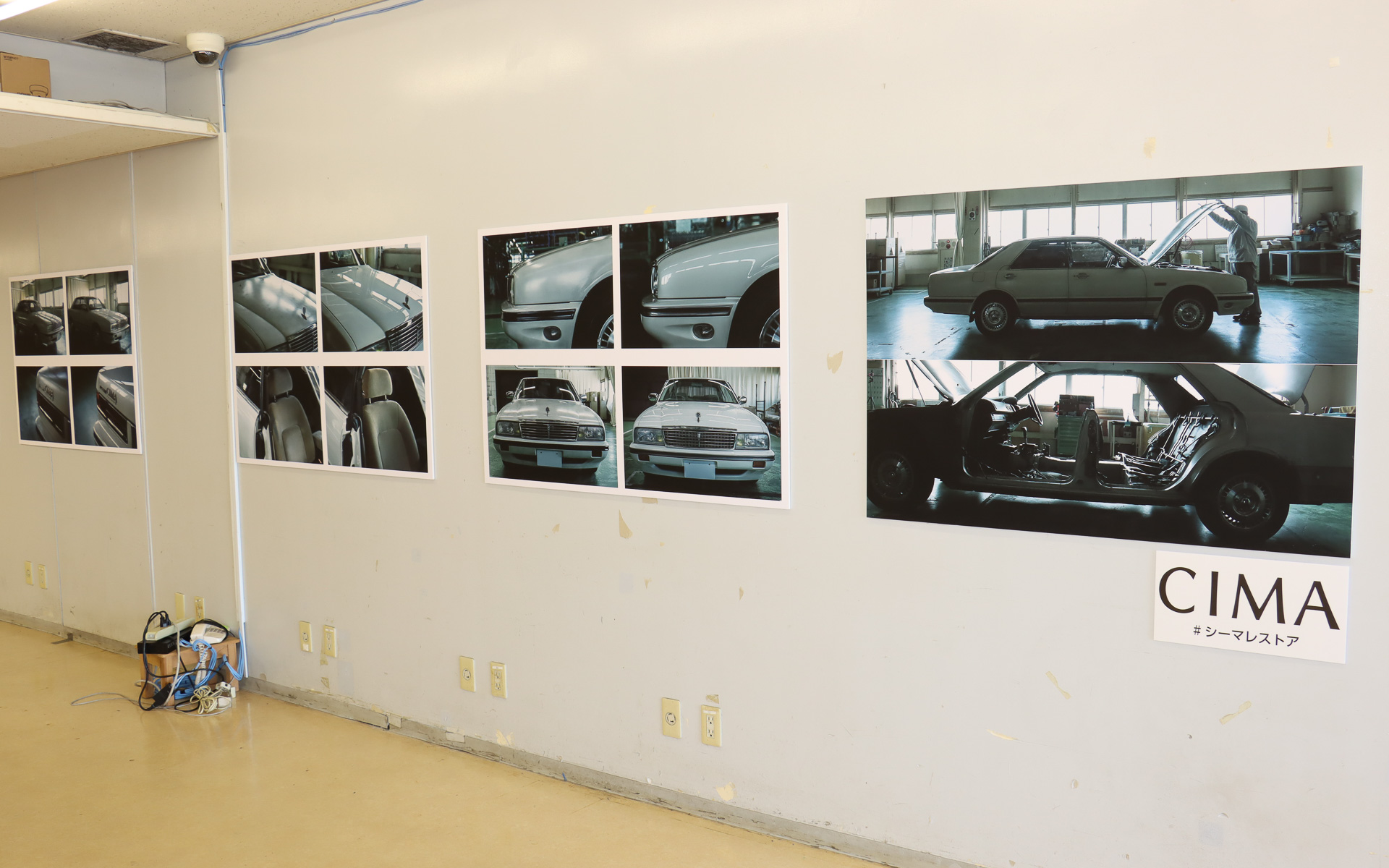 ロッカーハウス棟の1階で、オーテックが作業を担当した伊藤かずえさんの「シーマ」レストアについて紹介したり、オーテックの歴史を紹介するパネル展示を実施