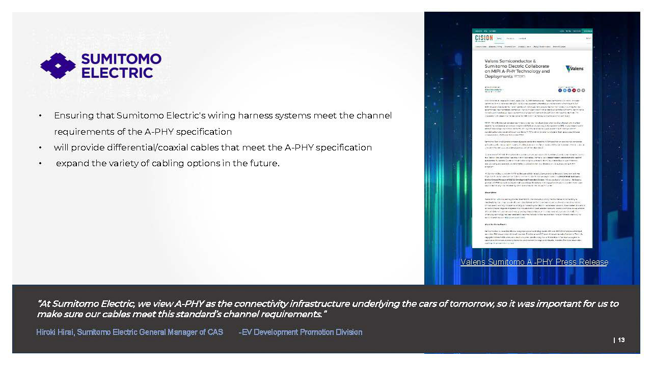 5月の発表以前にも、ソニーセミコンダクターソリューションズと並んでCMOSセンサーのトップメーカーであるOMNIVISIONや住友電気工業とのパートナーシップが発表されている