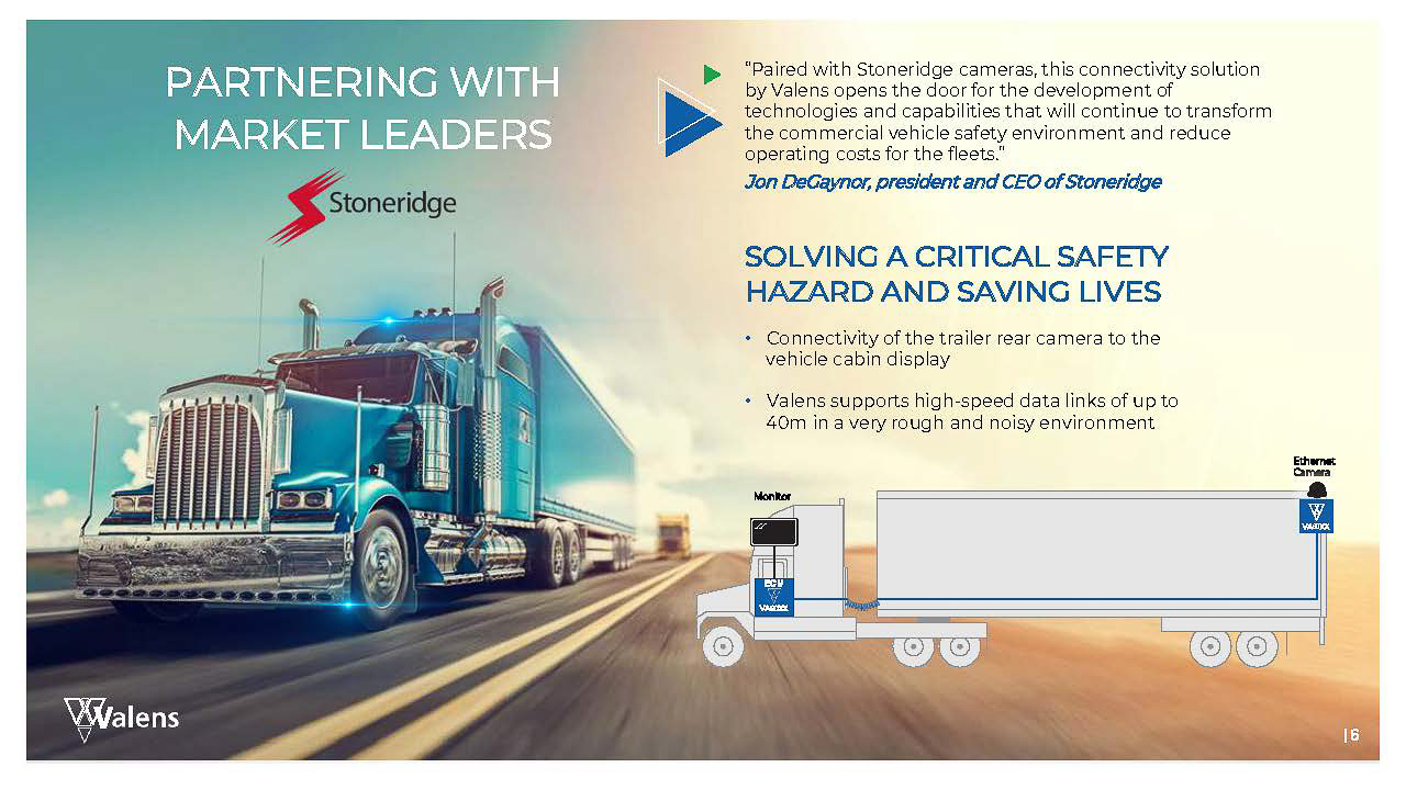 部品メーカーStoneridge社のトレーラー向けリアカメラ向けケーブルに採用