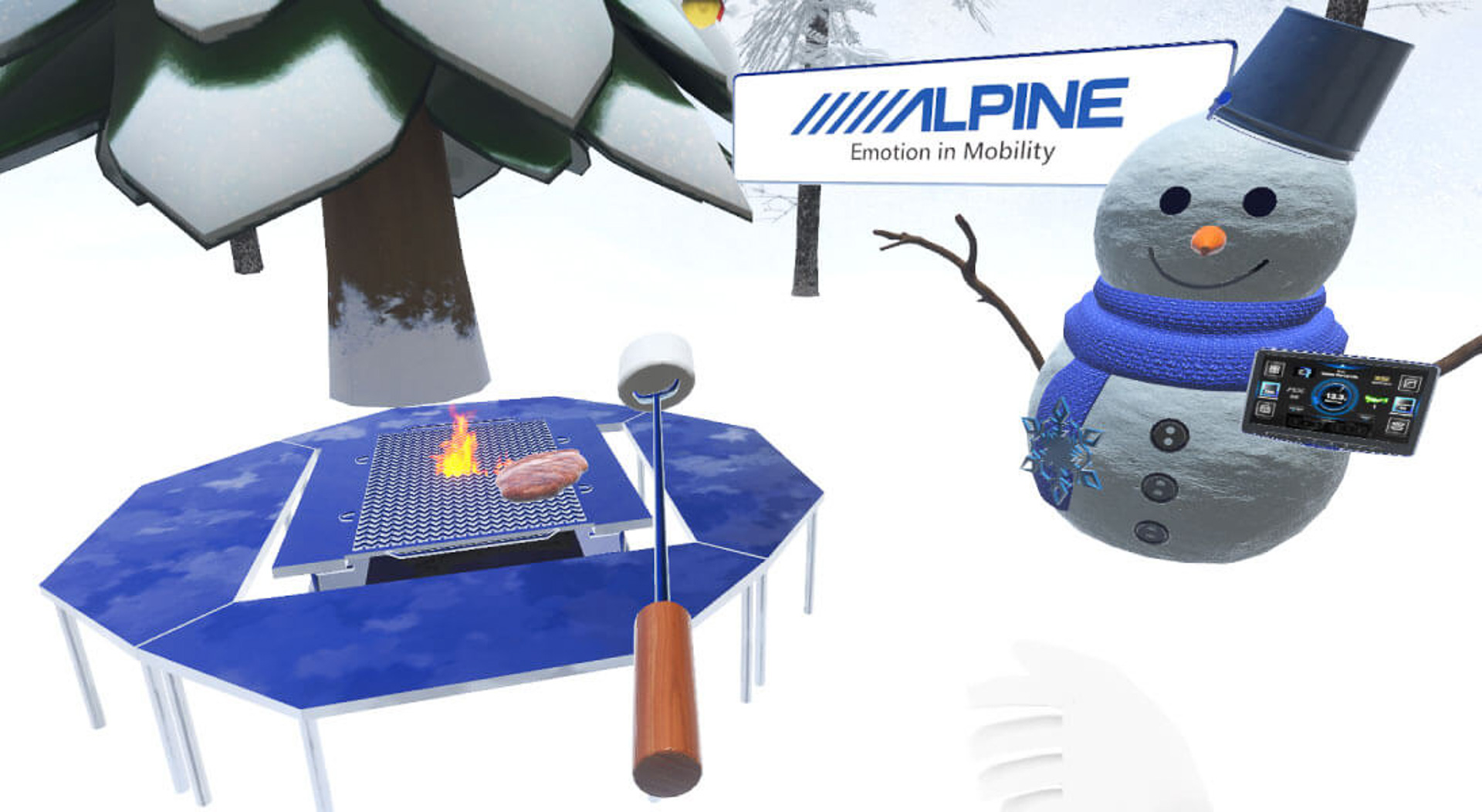 キャンプギア搭載レンタカーを体感できるSTORYCAコーナーでは、お肉やマシュマロを焼いたり、雪だるまを作ったりして想い出づくりも可能