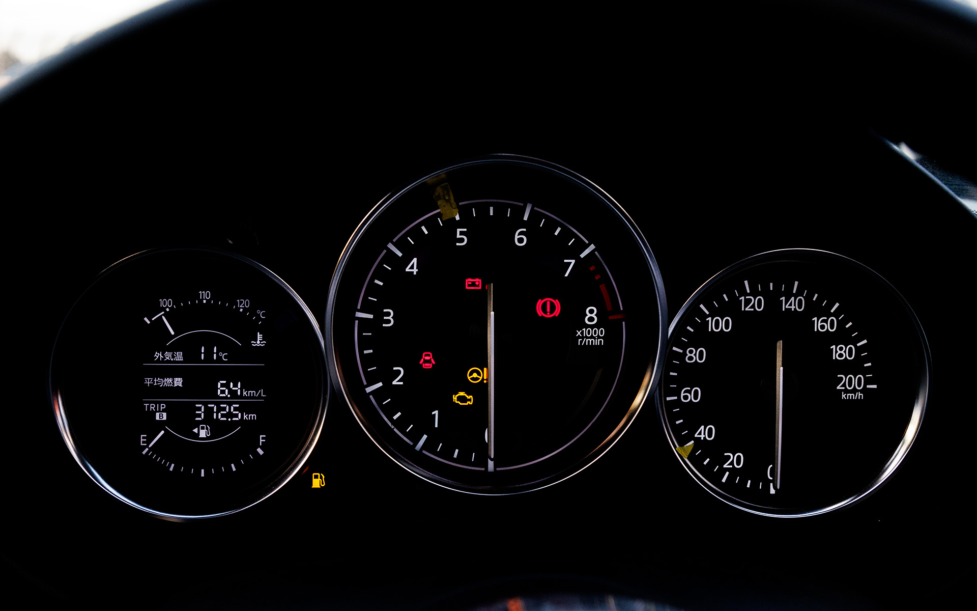 トリップメーターでは372.5km走行、燃費は6.4km/L