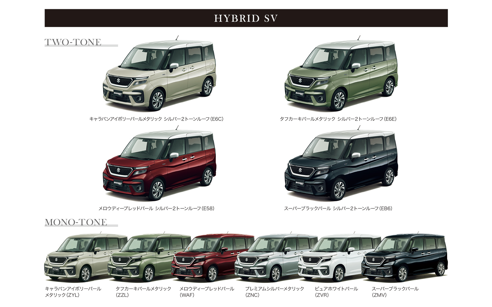 ソリオ バンディット HYBRID SVのボディカラーラインアップ