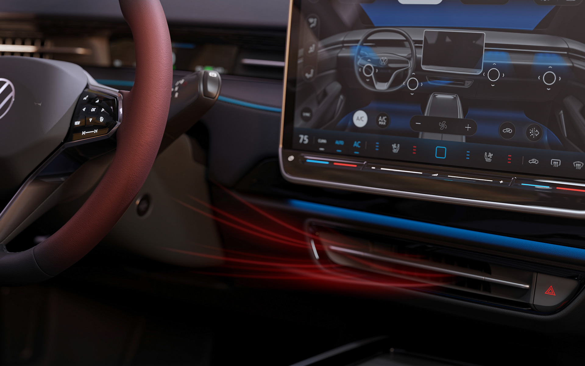 ステアリングヒーターと同時にエアコンの風の向きも制御