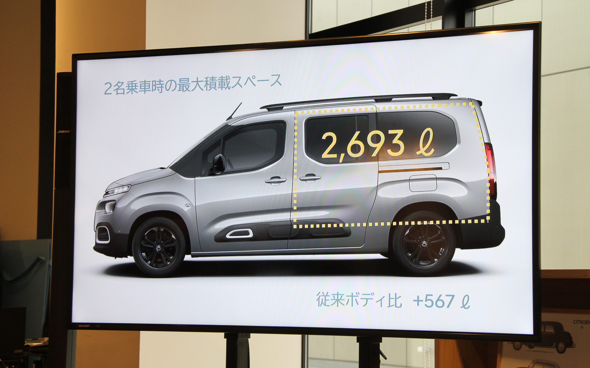 2名乗車時の最大積載スペースは2693L（従来ボディ比で567L増）