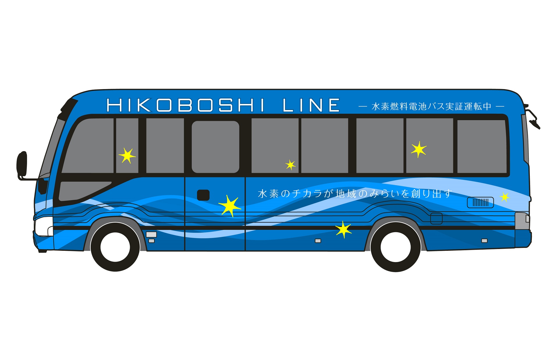 福岡県のBRTひこぼしラインを走る水素を活用したFC小型バスのデザインイメージ