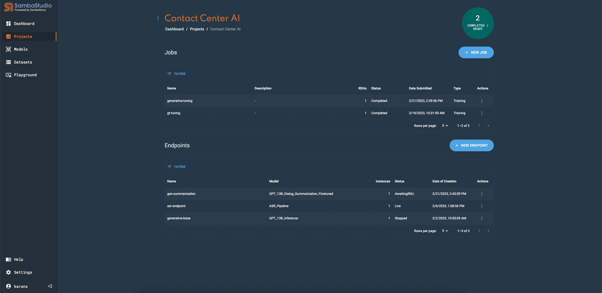 SambaNova Suiteのコンソール画面
