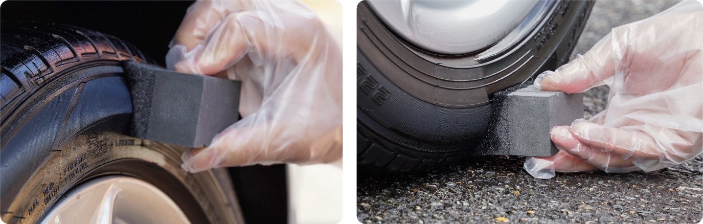 リムの隙間などタイヤとホイールの境目ギリギリまで塗り込むことが可能