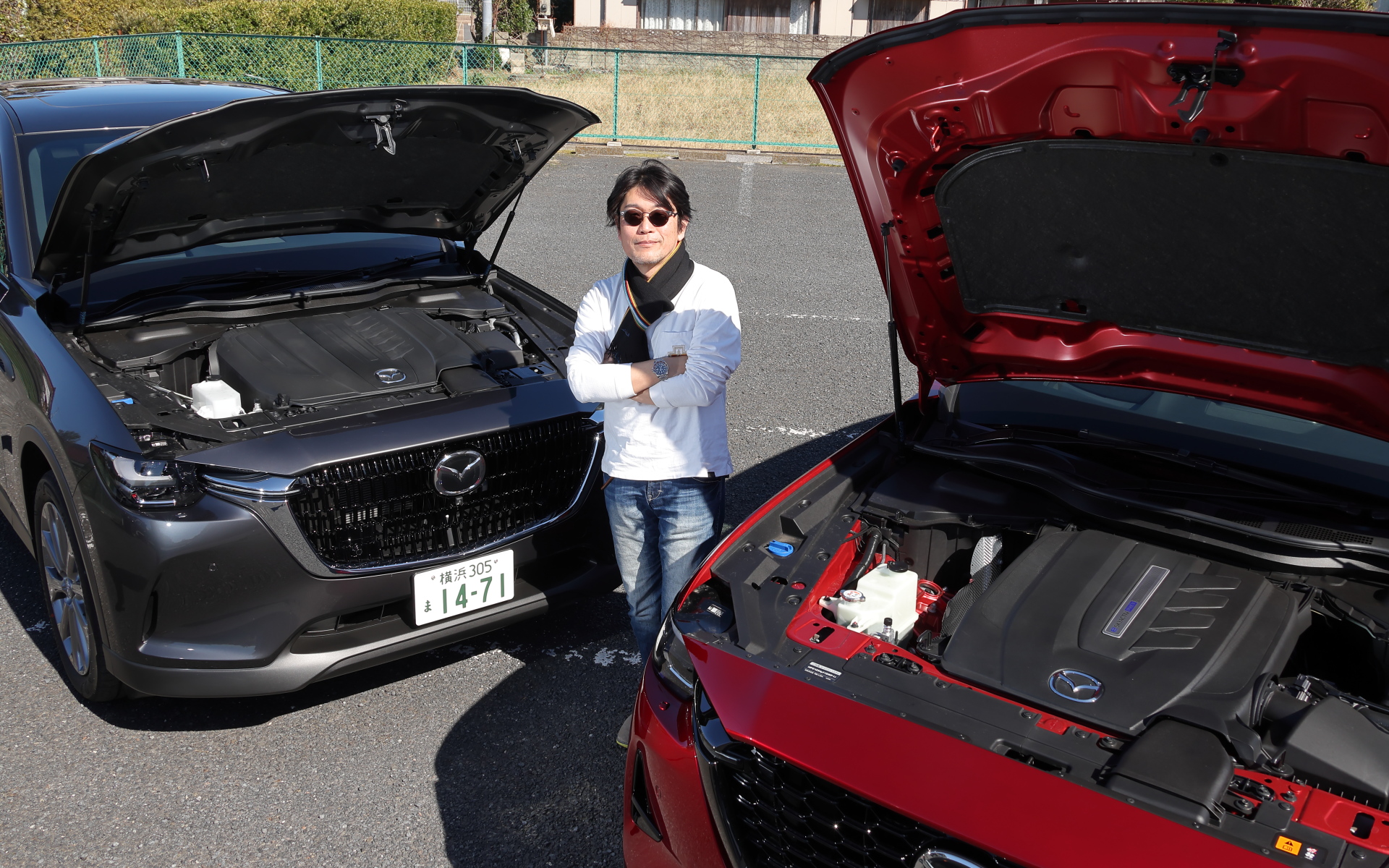 今回は3.3リッターディーゼルターボ単体の「XD」（左）と、2.5リッターガソリン＋モーターの「PHEV」（右）の試乗がメインだが、3.3リッターディーゼルターボ＋モーターの「XD-HYBRID」も同時に乗り、それぞれの特性を確認してみた