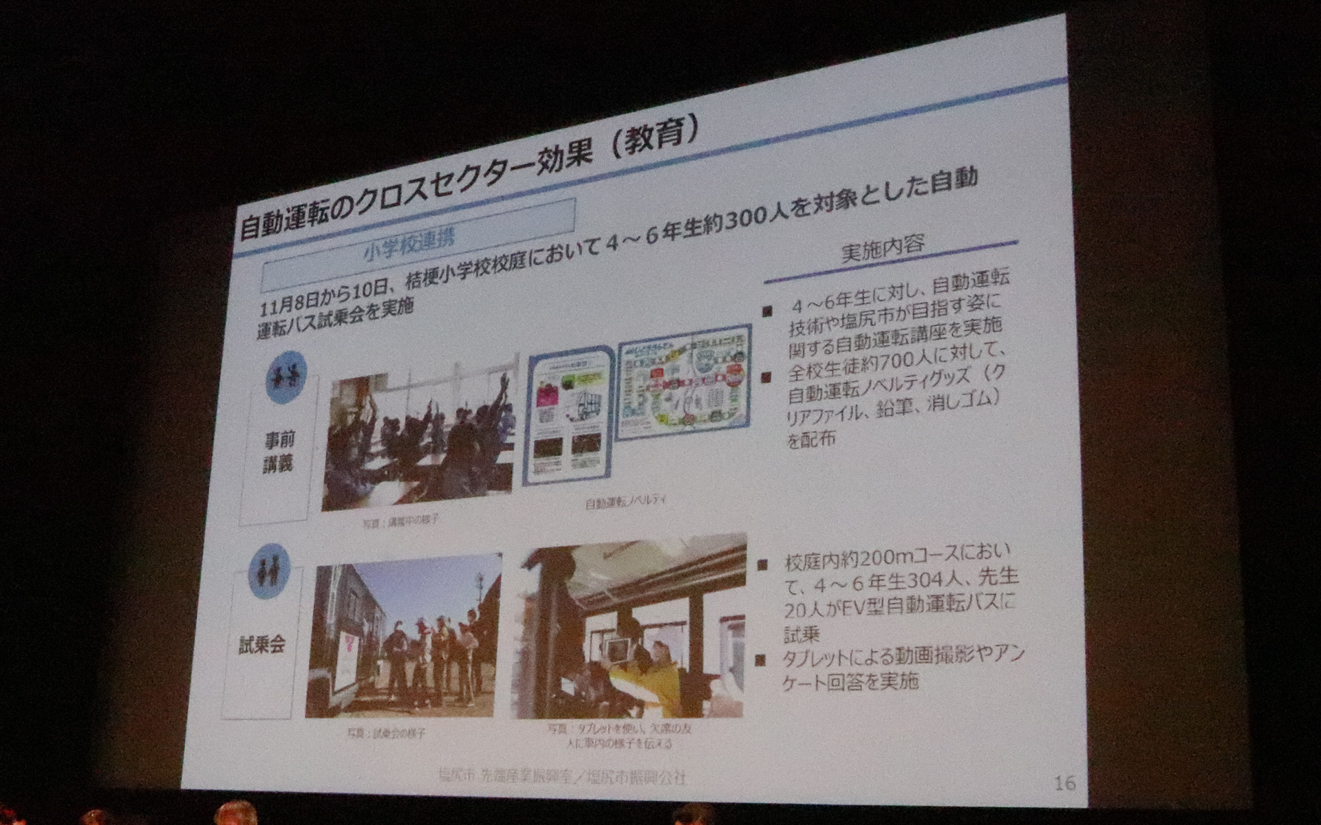 小学校の校庭で自動運転バスを走らせ、子供たちに試乗してもらう「自動運転講座」も実施