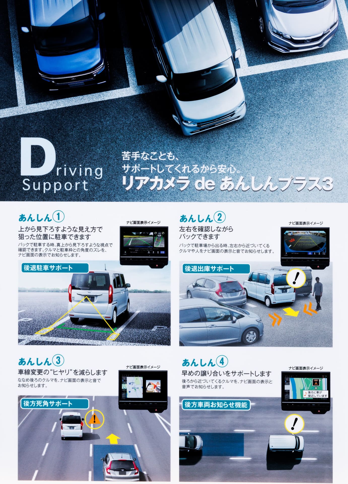 リアカメラde安心プラスは「3」に進化。4つの安心をサポートする