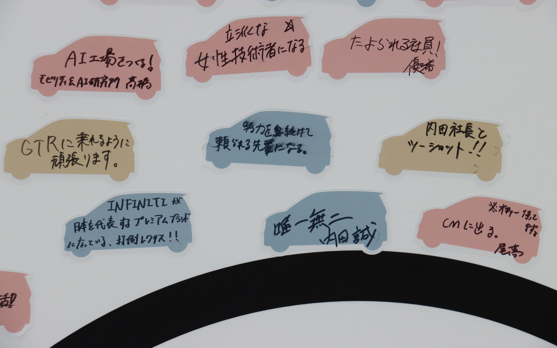 ボード中央には「唯一無二」という内田CEOのコメントも