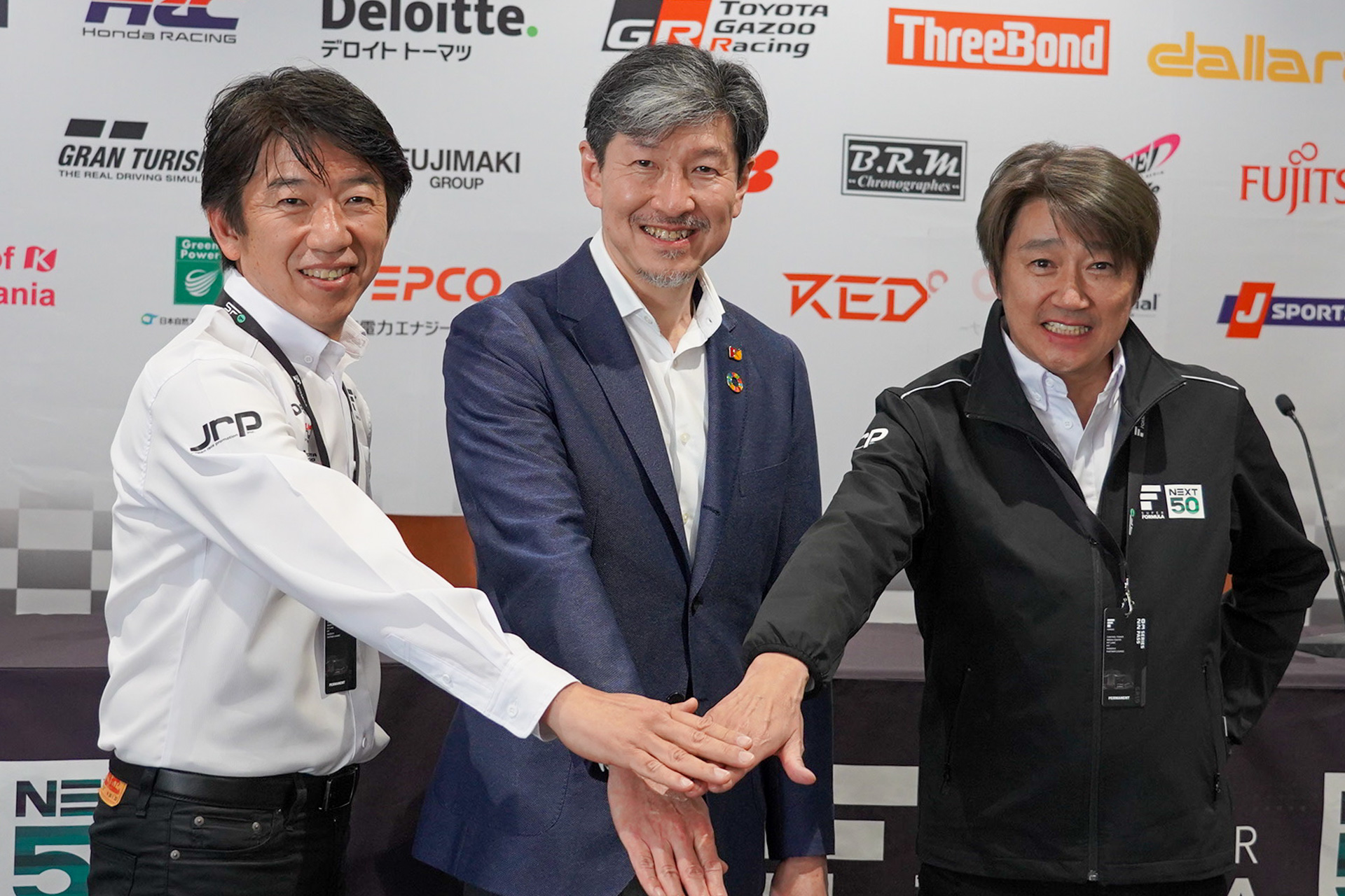 JRP 上野社長、KCJ GROUP 圓谷社長、JRP 近藤次期会長のスリーショット