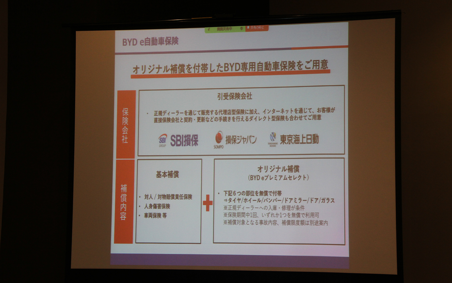オリジナル補償を付帯したBYD専用自動車保険を用意