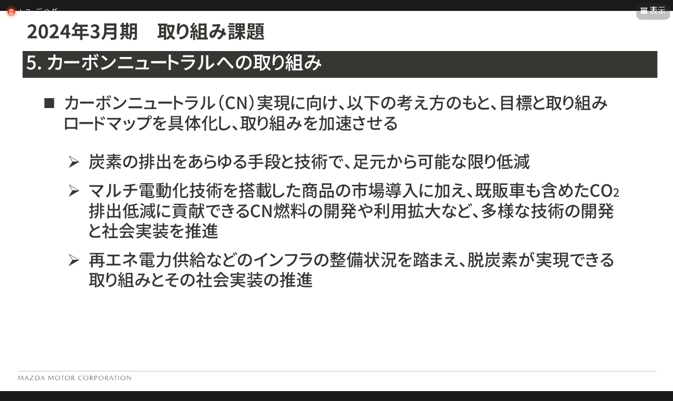 カーボンニュートラルの実現に向けた取り組み。省エネ、再エネに加え、カーボンニュートラル燃焼の活用も柱としていく